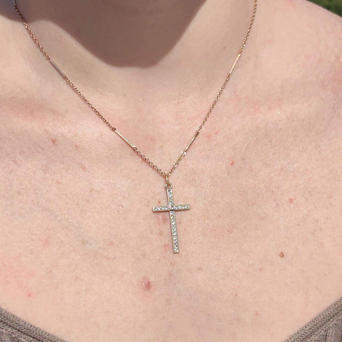 1920s Art Deco Diamond Solid Hallmarked 18k white Gold Catholic Cross Crucifix Pendant Antique Vintage Elegant Christian Statement Gift