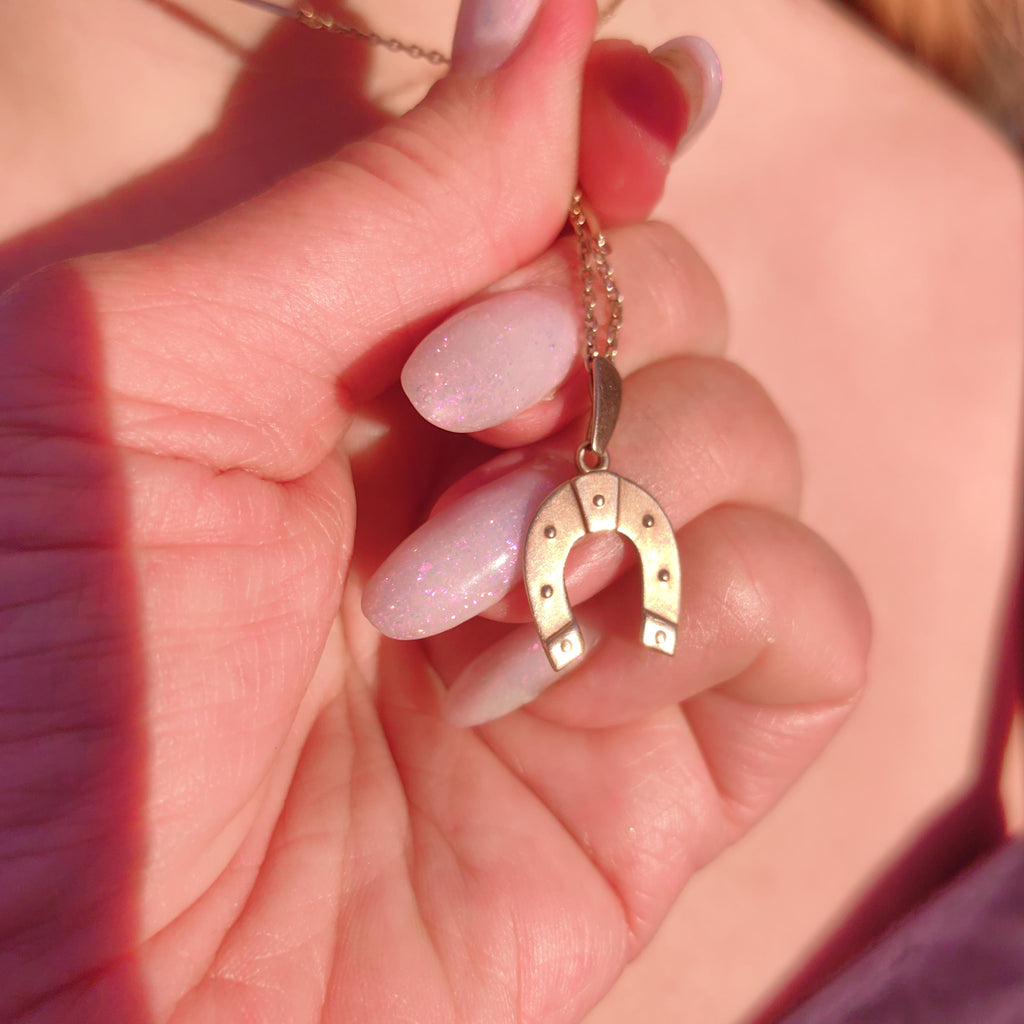 Antique 14k Champagne Gold Horseshoe Pendant: Equestrian Luck Charm