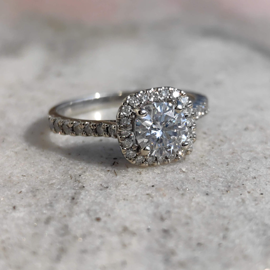 Vintage 10k White Gold Cubic Zirconia Cluster Engagement Ring - Size 6.5