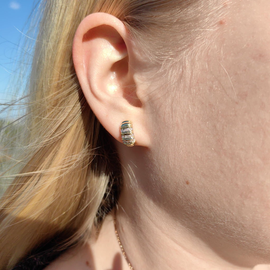 Vintage 14k Yellow Gold Diamond Half Hoop Earrings – Geometric Cluster Fine Jewelry