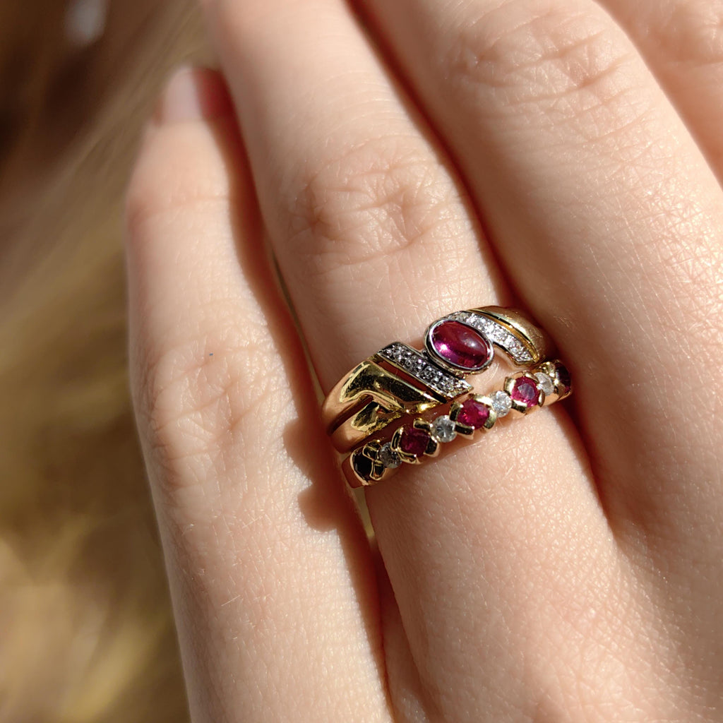 18k Yellow Gold Ruby Diamond Ring - Stackable Wedding Band