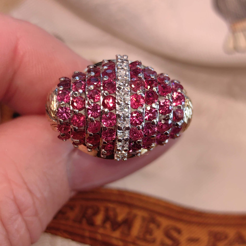 Art Deco 1930s  Natural Raspberry Red Ruby and Diamond Large Statement Elegant Vintage Antique Tank Ring Gift for Her Present