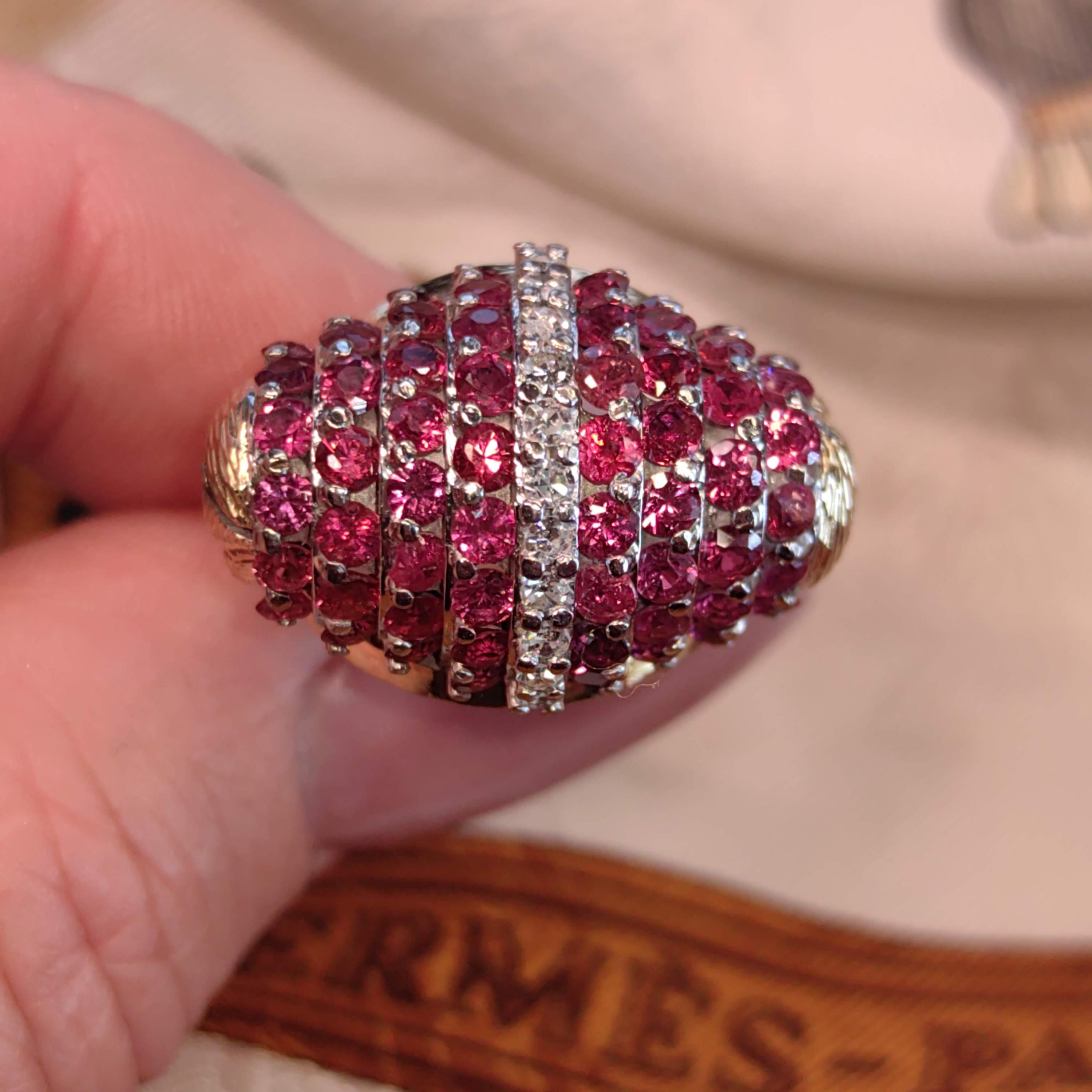 Art Deco 1930s  Natural Raspberry Red Ruby and Diamond Large Statement Elegant Vintage Antique Tank Ring Gift for Her Present