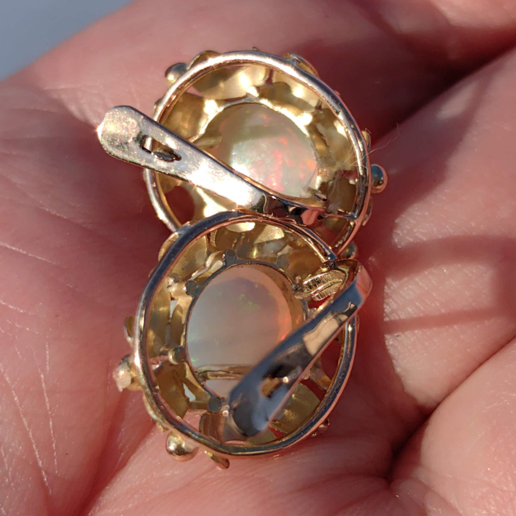 Antique Opal 18k Gold Earrings: Handmade Floral Art Nouveau Jewelry