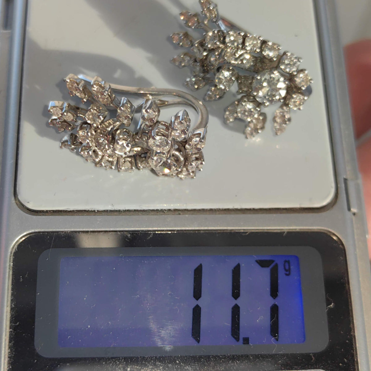 Late Art Deco 1940s Diamond Hallmarked 18k Solid White Gold Antique Wedding Elegant Drop Dangle statement Earrings Gift for Her Present