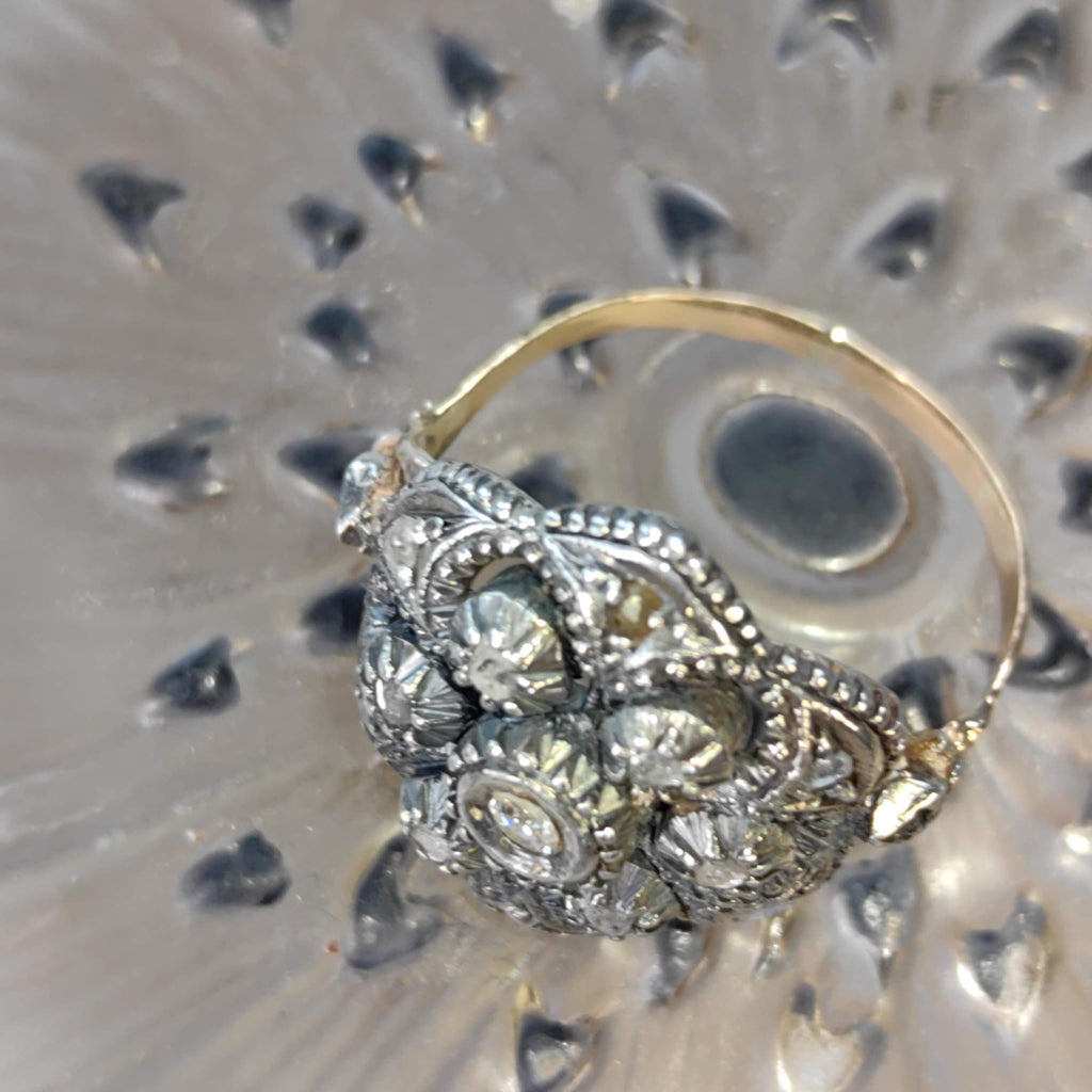Antique Art Deco 1920s natural Old European Rose Diamond Engagement Ring 18k Solid yellow Gold Silver Setting Floral Statement Ring Gift