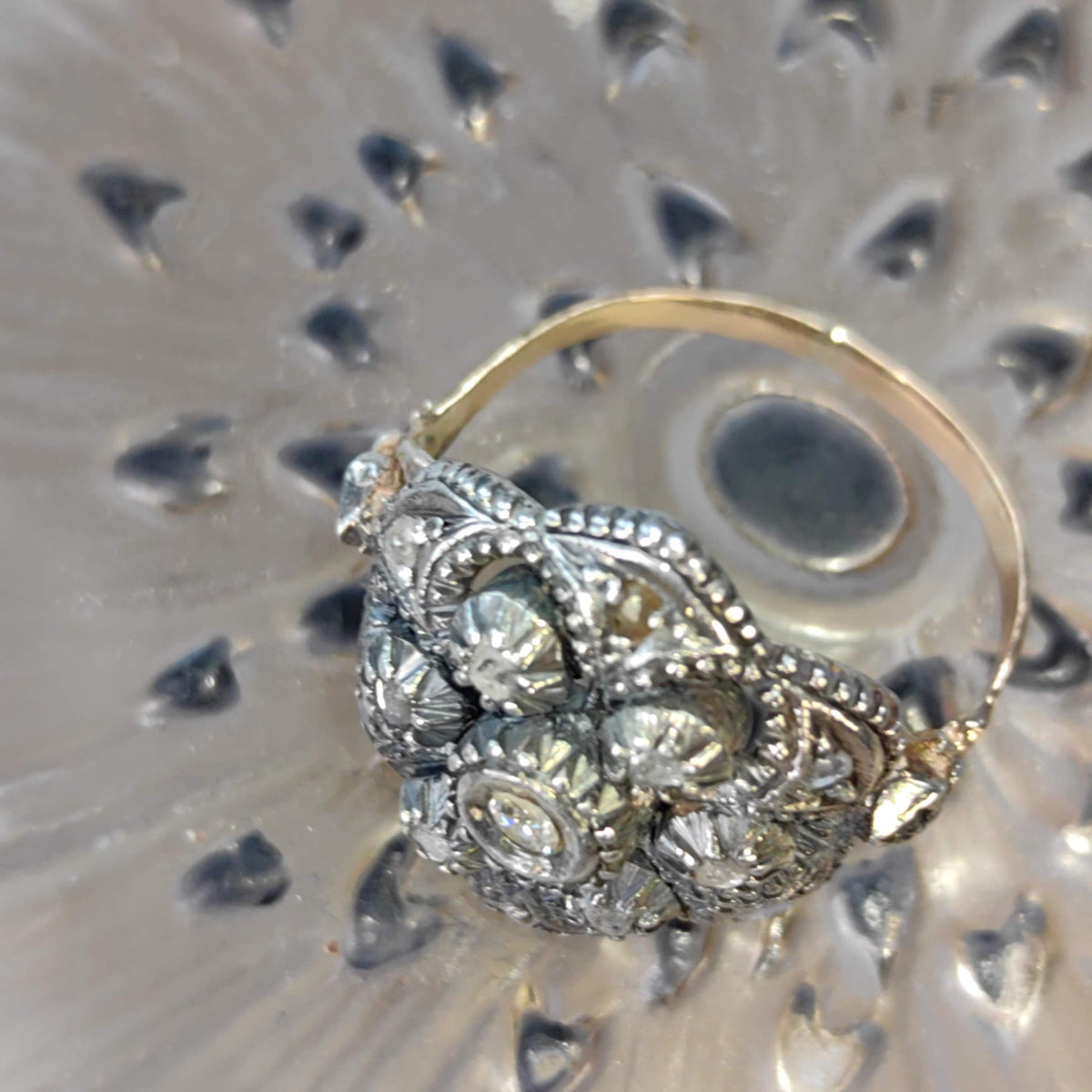 Antique Art Deco 1920s natural Old European Rose Diamond Engagement Ring 18k Solid yellow Gold Silver Setting Floral Statement Ring Gift