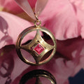 1900s Art Nouveau 14k Solid Yellow Rose Champagne Gold Pendant Lab Grown Ruby Liberty Style Elegant Medallion Gift for Her Present