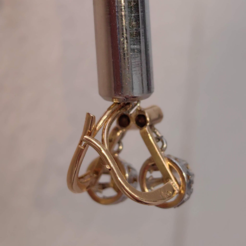 1940s Art Deco Diamond 18k Gold Earrings: Lever Back Dormeuse
