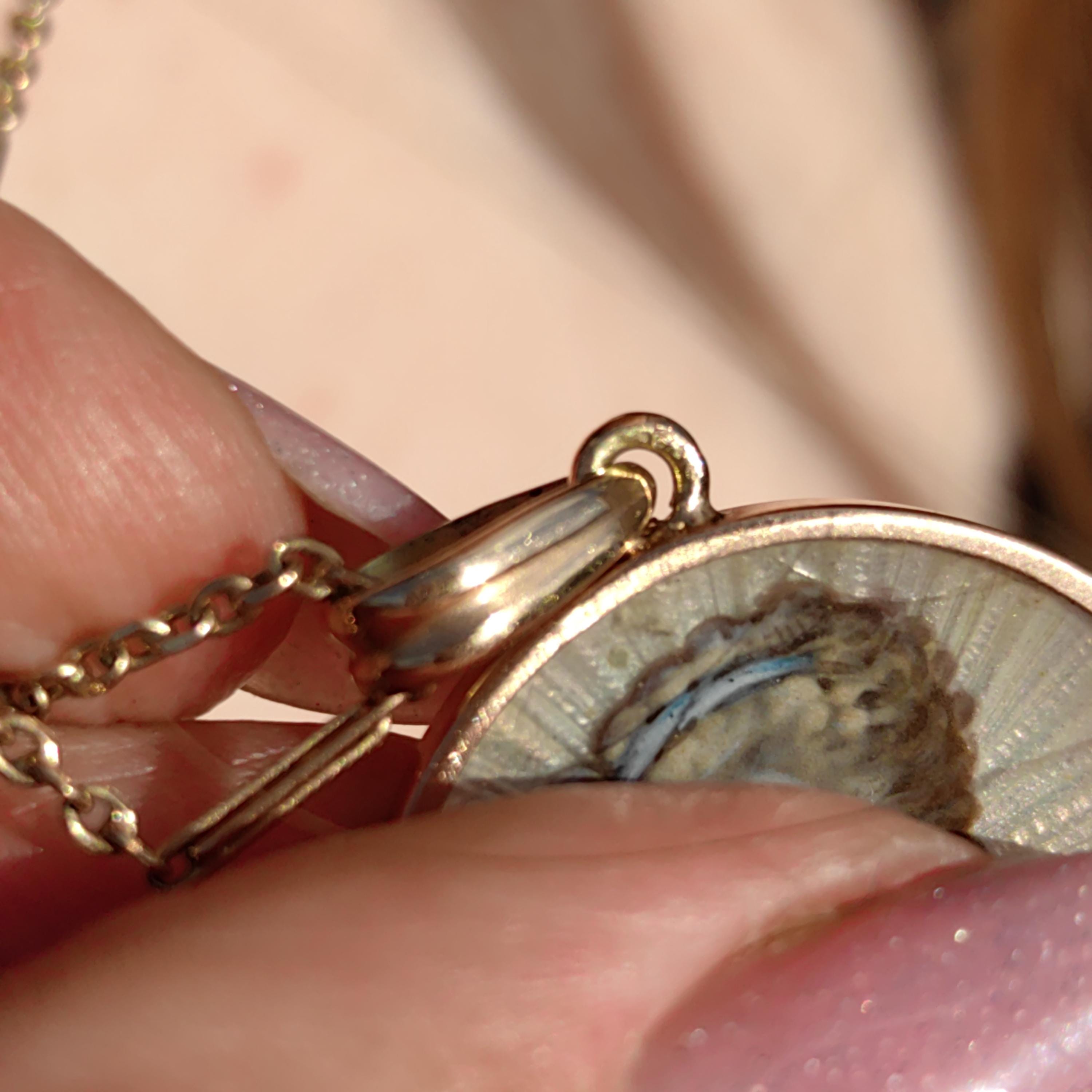 1920s 18k Gold Fire Enamel Portrait Pendant: Aristocratic Woman Miniature