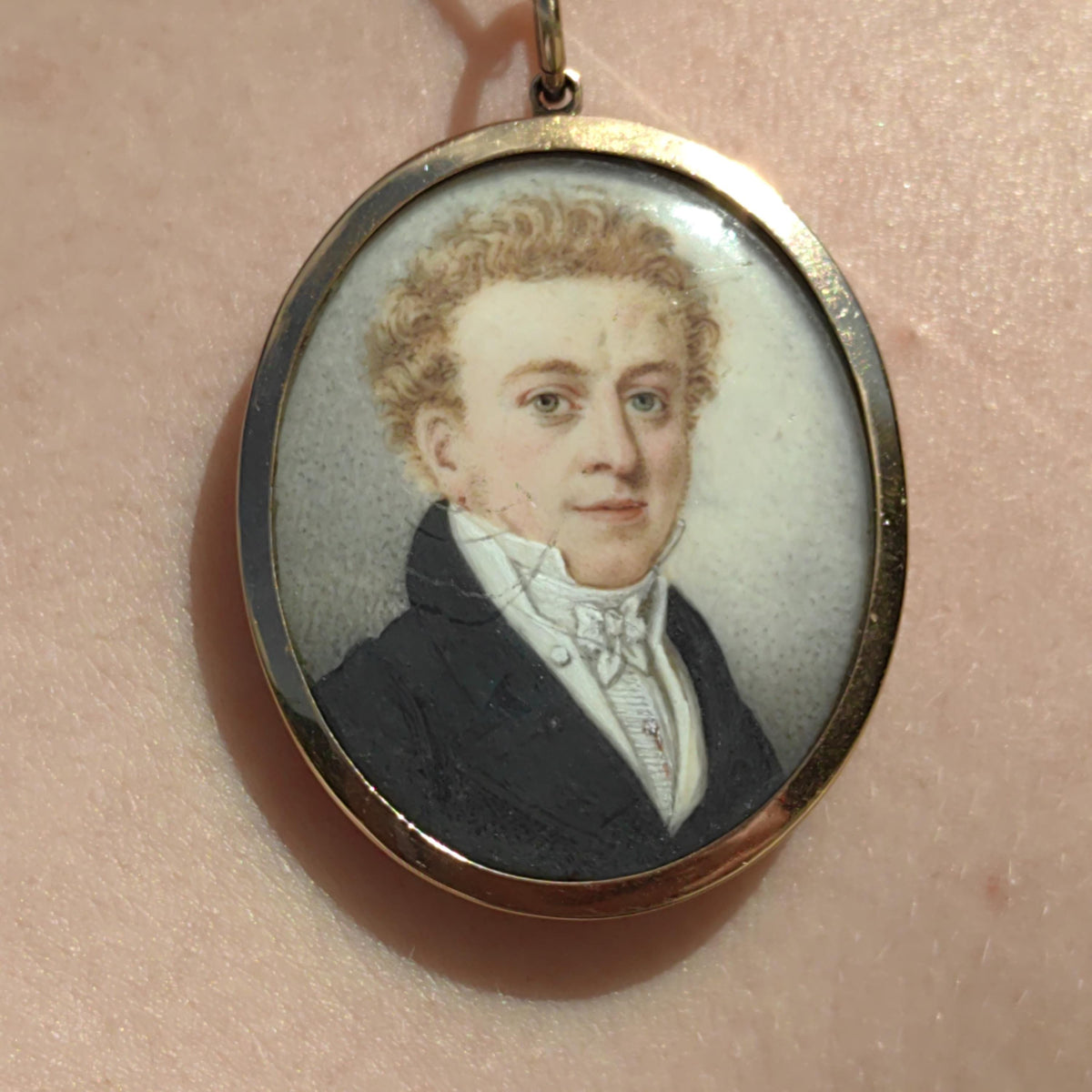 Antique Hand-Painted Floral Portrait Pendant - 1800s Miniature