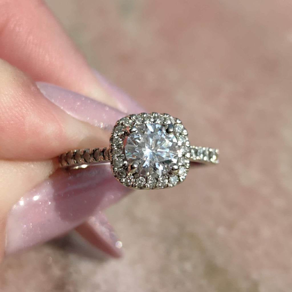 Vintage 10k White Gold Cubic Zirconia Cluster Engagement Ring - Size 6.5