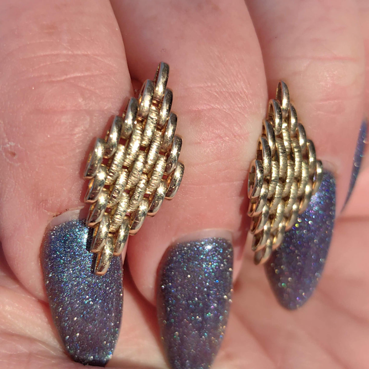 Vintage Solid 14K Yellow Gold Push Back Closure Woven Basket Weave Textured Statement Earrings Retro Elegant Gift for Her