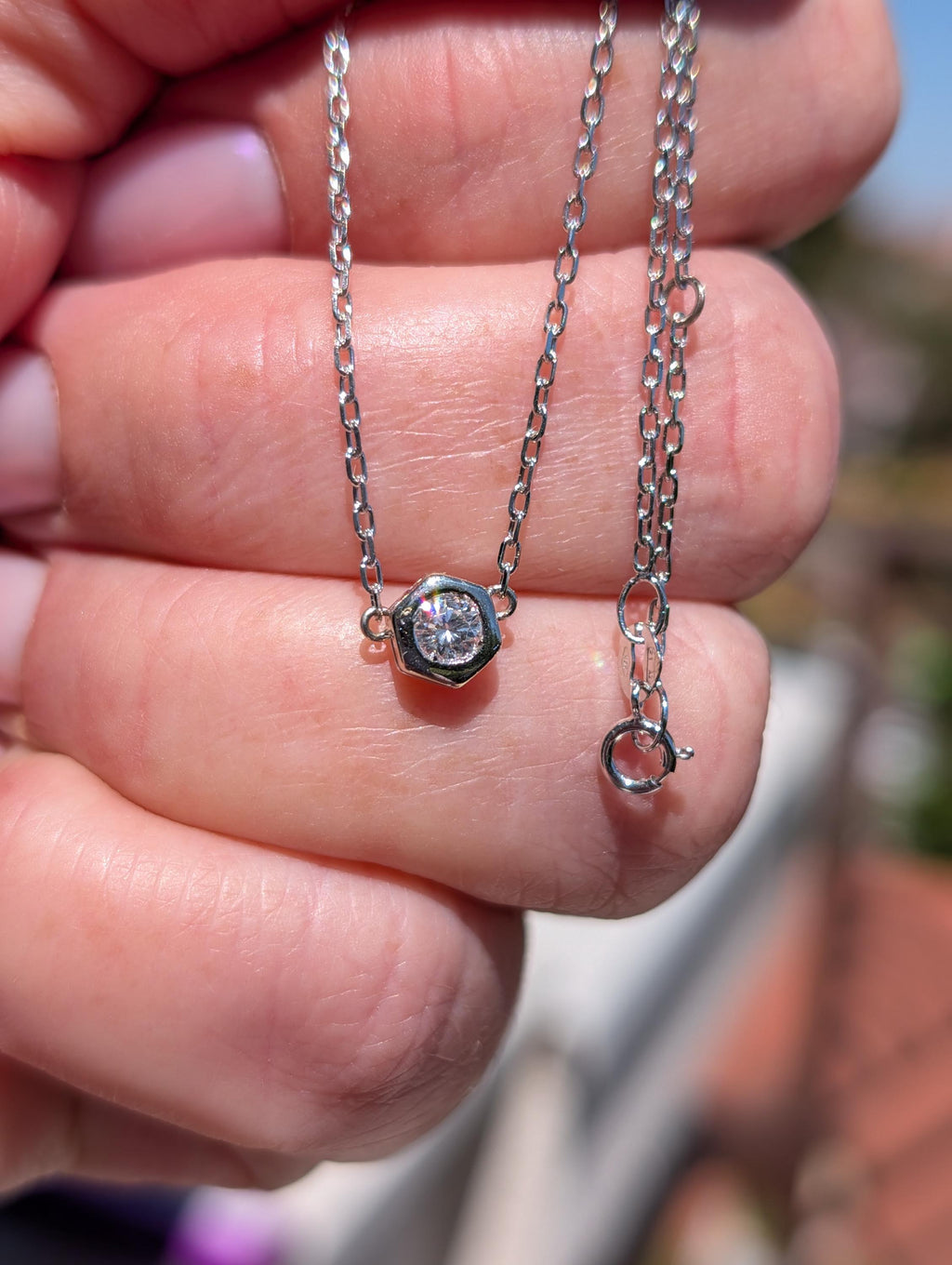 Vintage 14k and  9k 375 White Gold Diamond Necklace, 1950s Brilliant Cut Solitaire Pendant, Dainty Adjustable Gift for Her