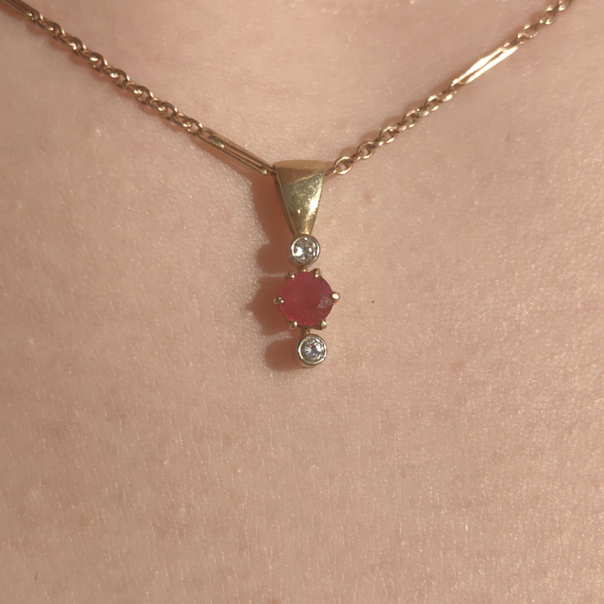 Ruby and Diamond Solid 14k Yellow Gold  Handmade Antique Vintage Pendant Charm