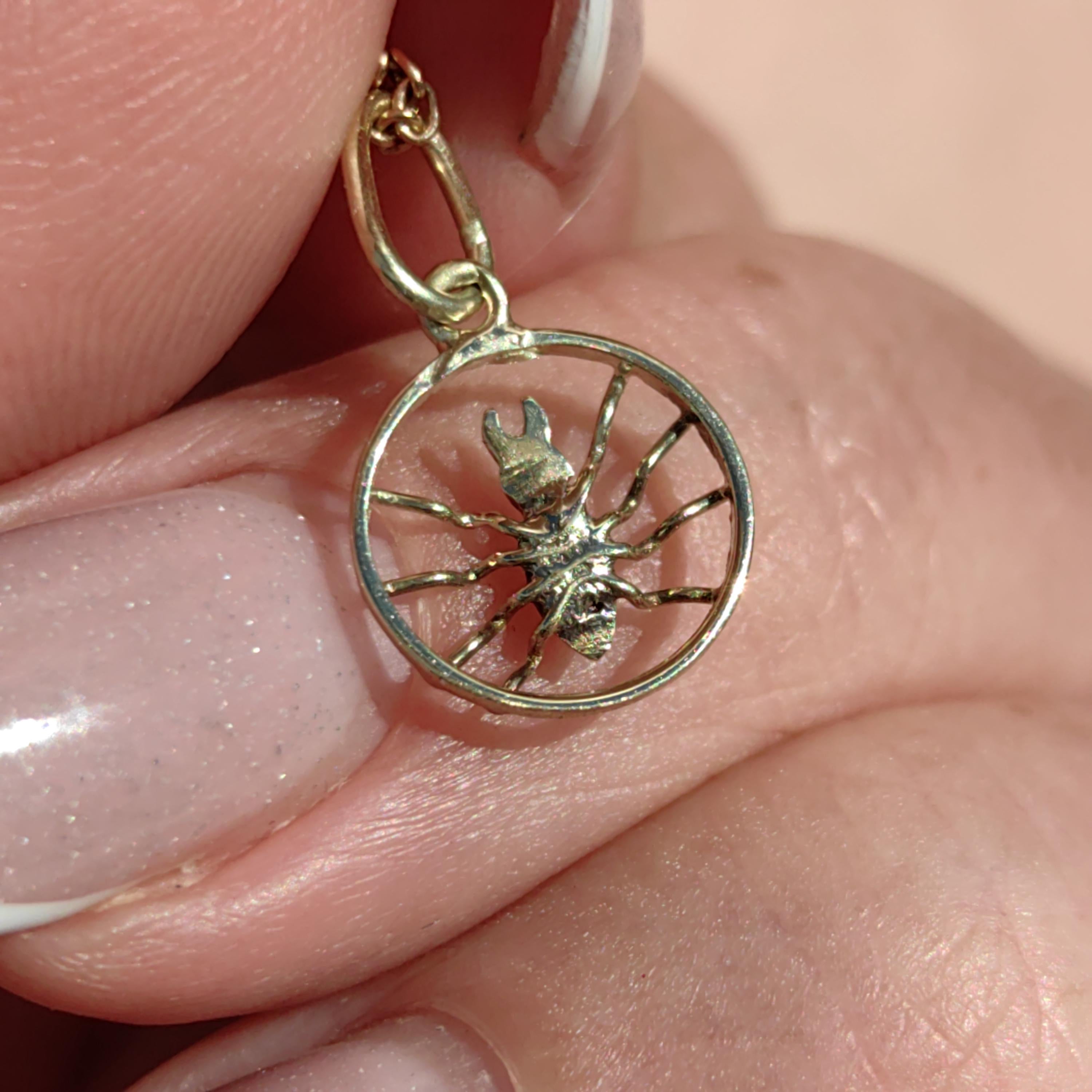 14K Solid Yellow rose Champagne Gold Art Nouveau 1900s Spider Necklace Pendant Antique Vintage Insect Bracelet Charm Gift for Her