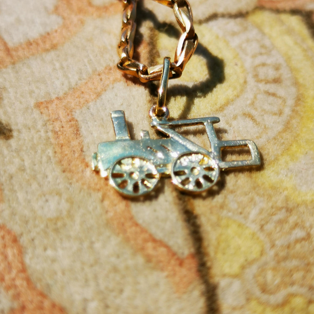 Vintage 18k Solid Yellow Gold Train Pendant: Antique Railway Charm