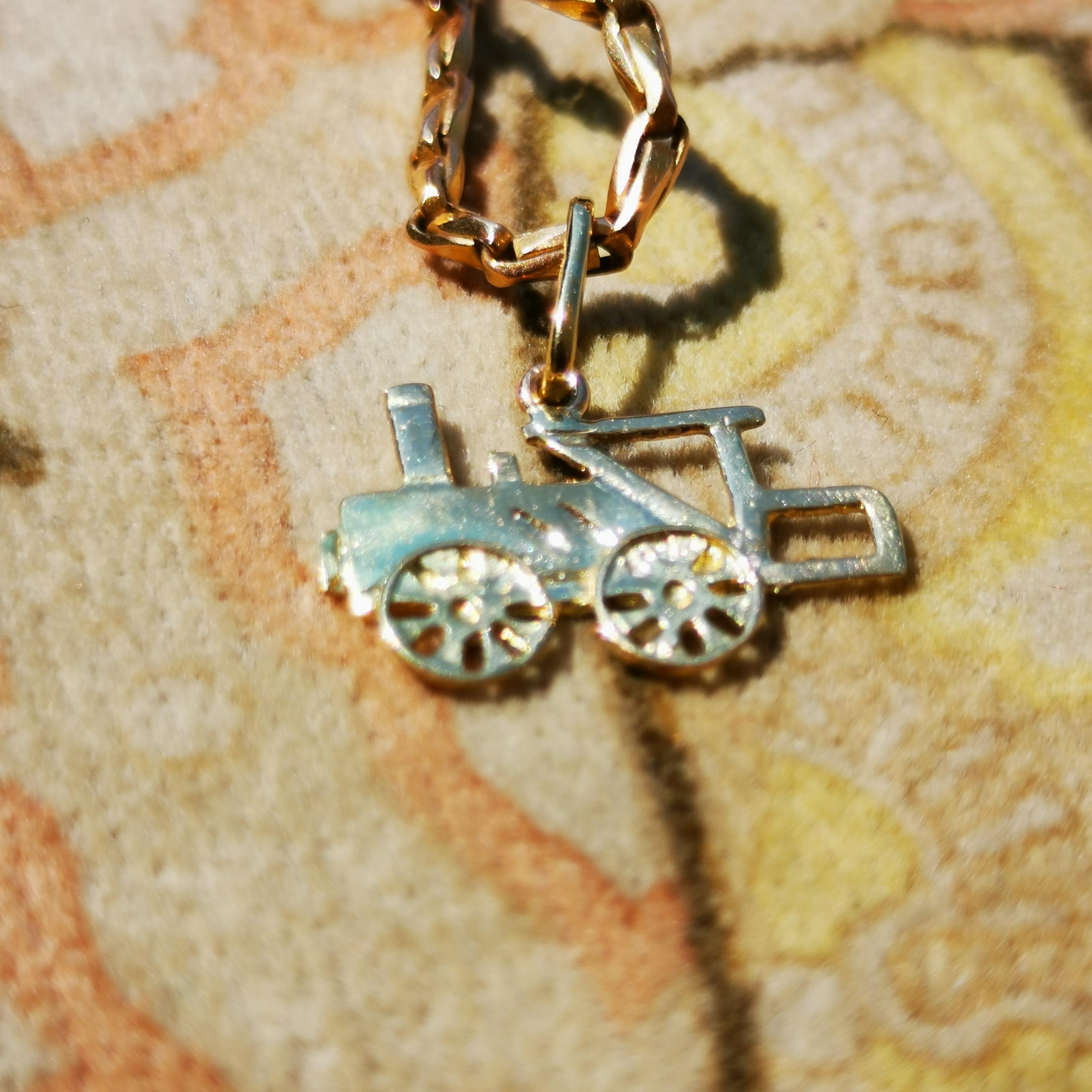 Vintage 18k Solid Yellow Gold Train Pendant: Antique Railway Charm