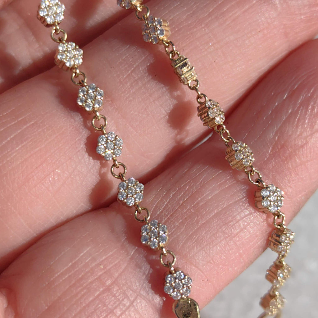 14k Gold Vintage Flower Bracelet with Cubic Zirconia, 1980s