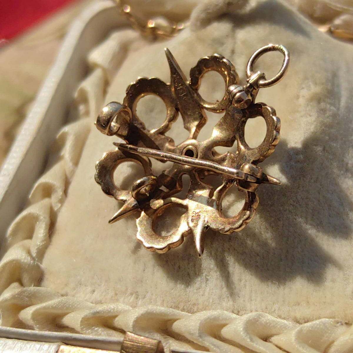 Victorian Pearl Star Pendant Brooch: 14K Yellow Gold Antique Jewelry