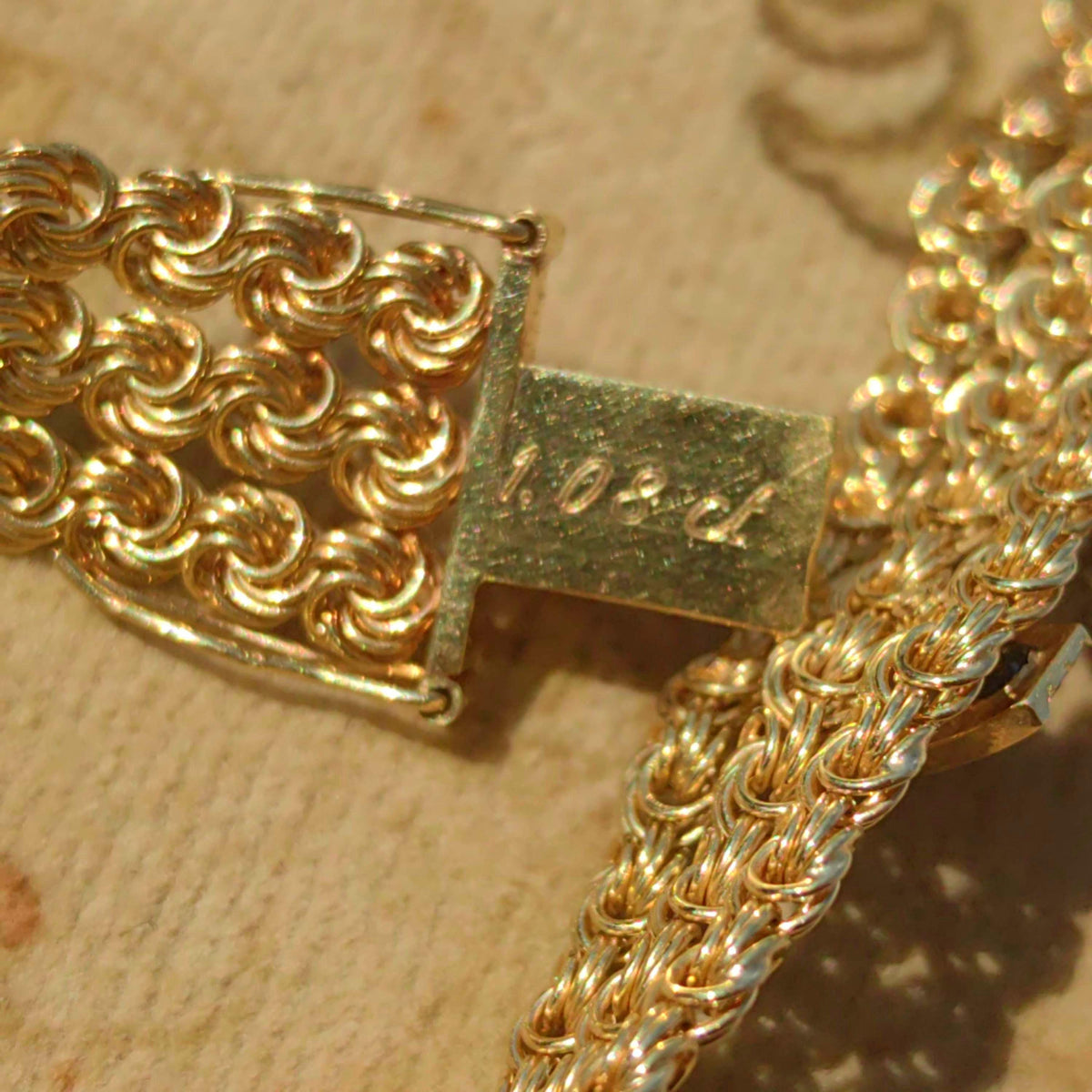 Art Deco Sapphire Diamond Bracelet: 14k Yellow Gold Chain, 1940s Vintage