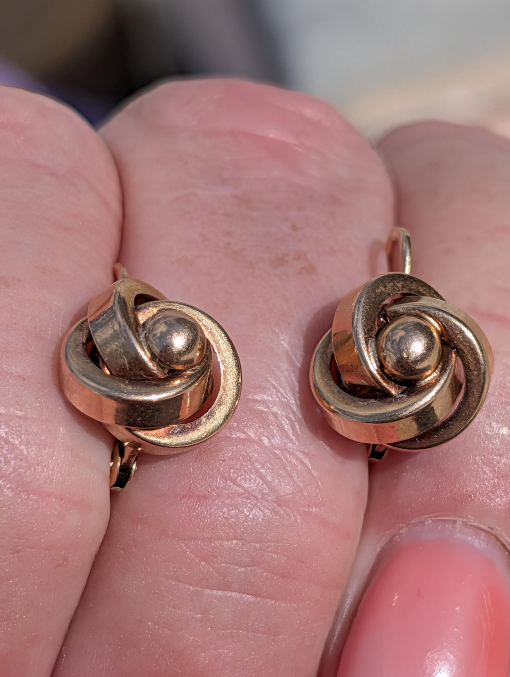 Vintage 14K Solid Yellow Rose Gold Love Knot Sleepers Dormouse Lever Back Closure Earrings Gift for Her Present