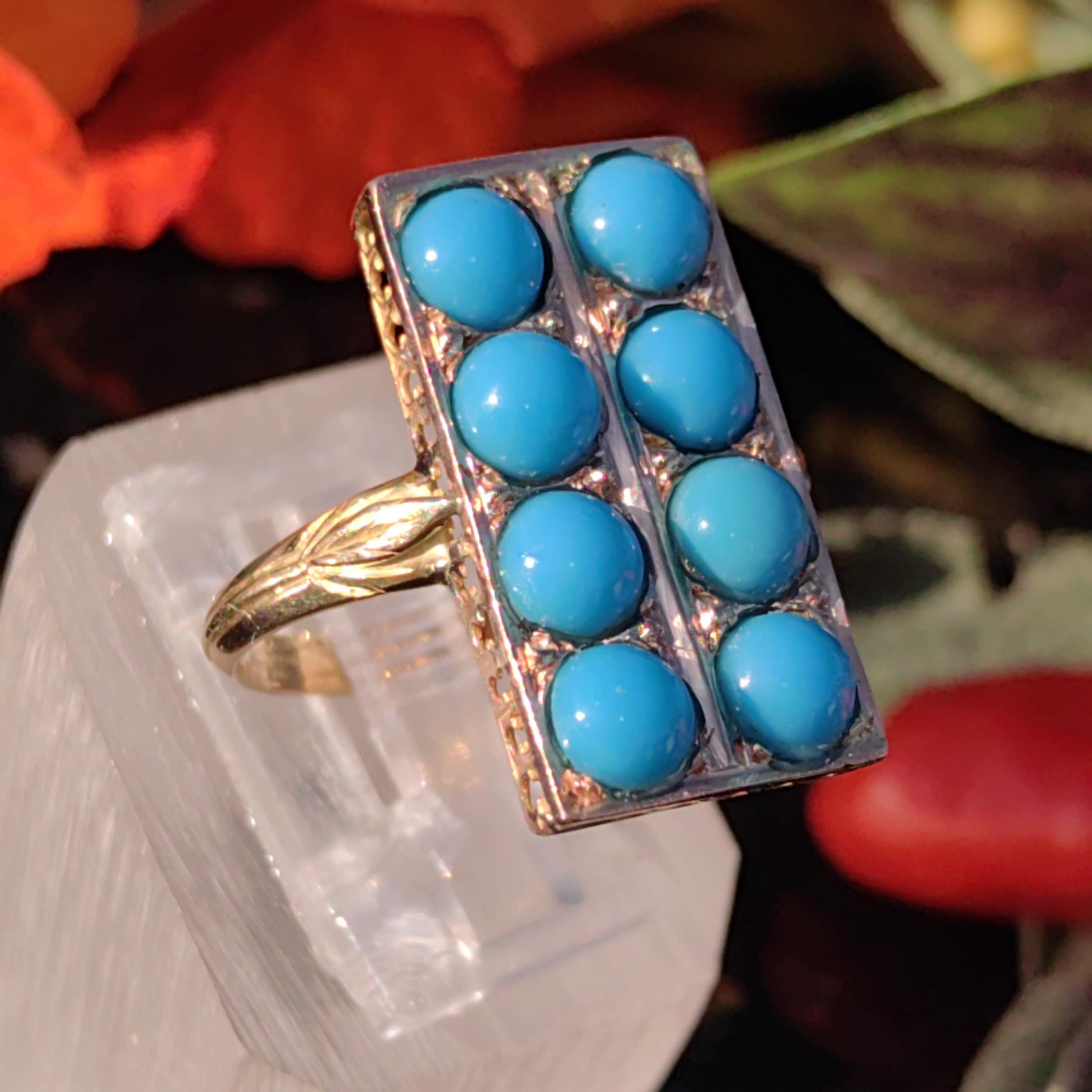 Victorian 1890s Natural Persian Blue Turquoise 18K Solid Hallmarked Yellow Gold Ring Hand-Chiseled Elegant Statement Ring Gift for Her