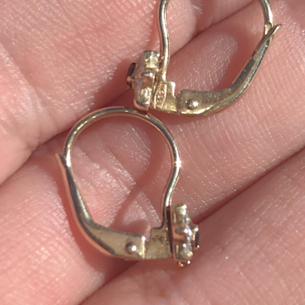 Art Nouveau 14k Champagne Gold Dangle Elegant Floral Dainty 1900s Antique Gift for Her artificial Sapphire Cubic Zirconia Flower Earrings