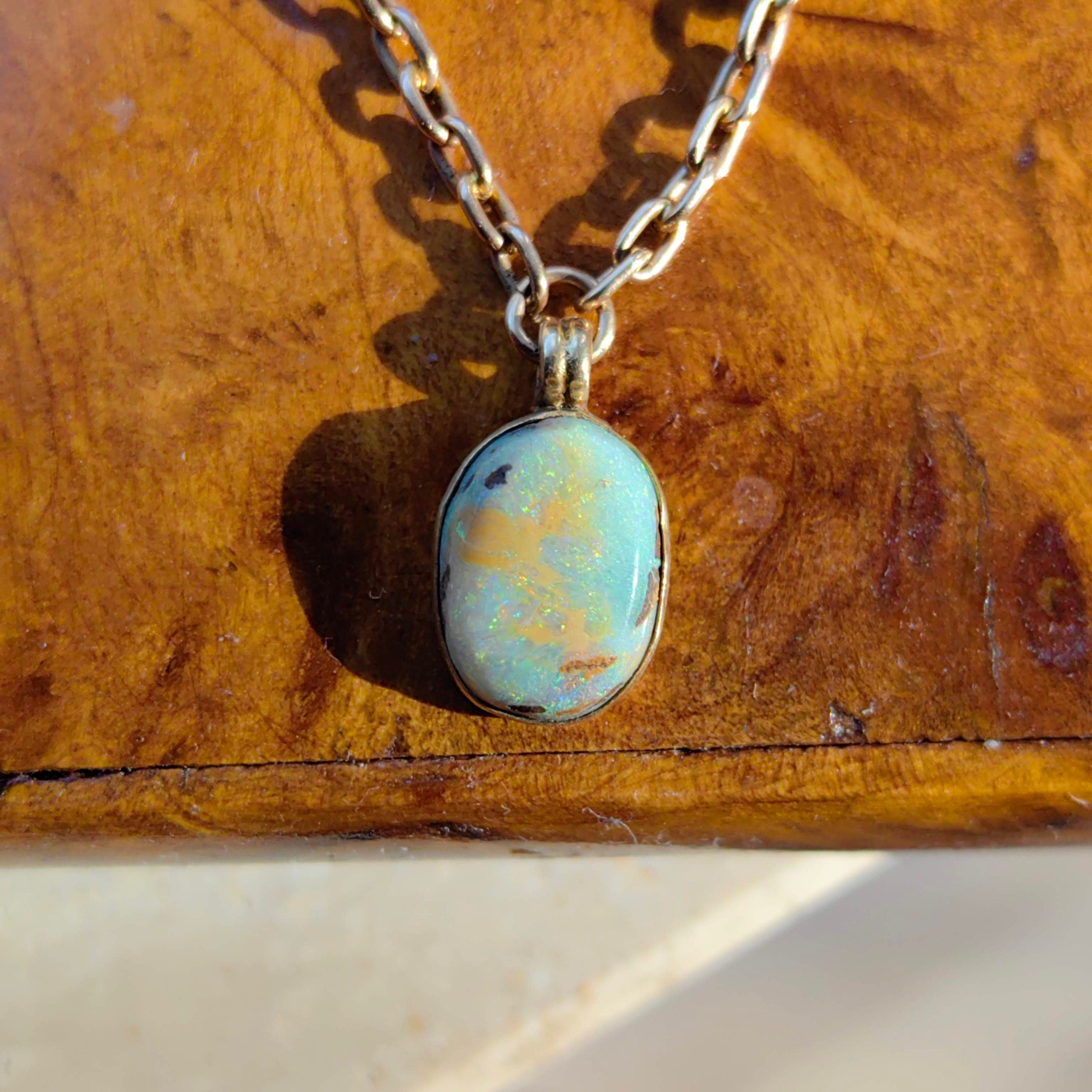 Art Nouveau Antique Vintage Gold Enamel Portrait Opal and Turquoise Pendant