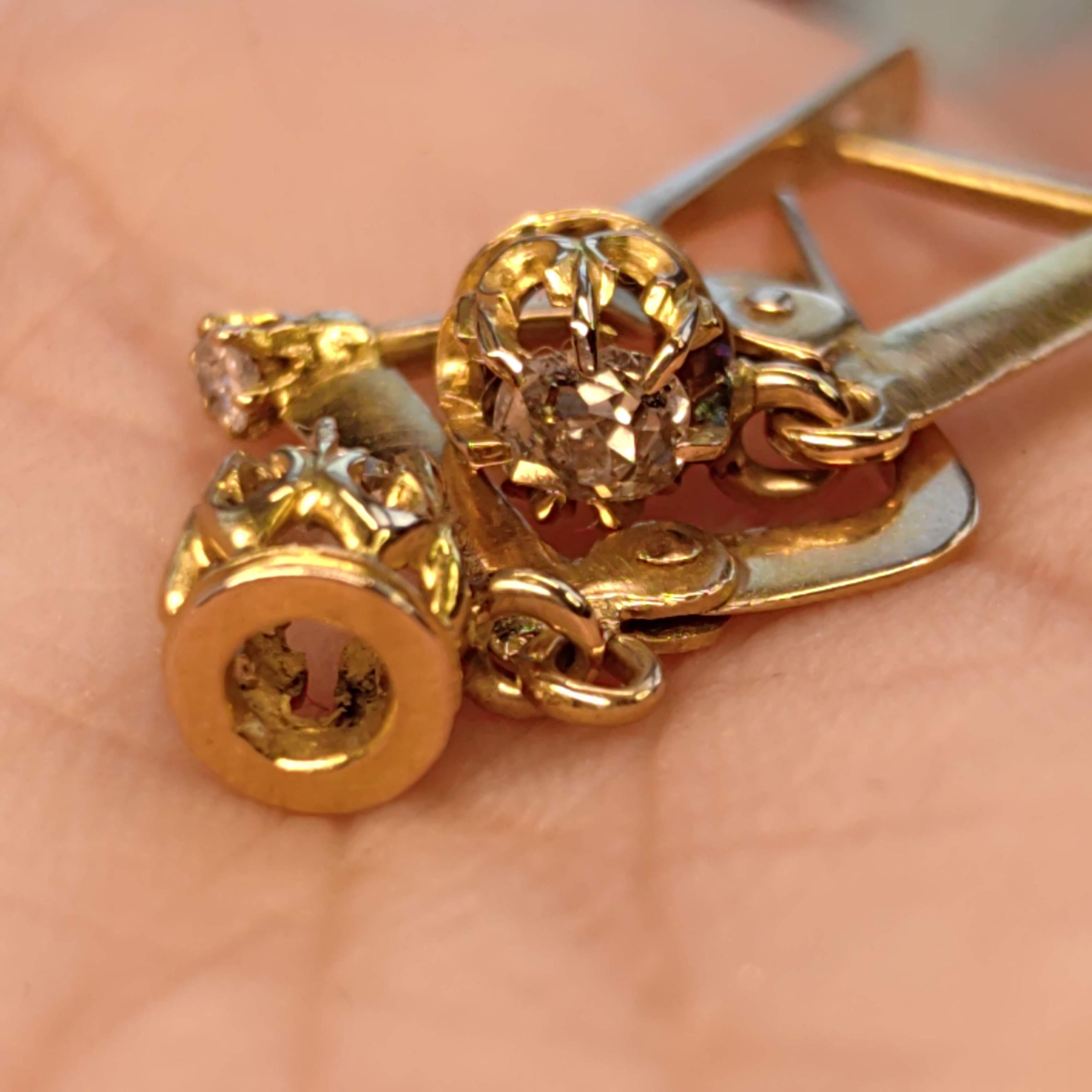 Original 1920s Art Deco Solitaire Dangle 0.30 ct. Bezel setting Diamonds Solid Hallmarked 18k Gold Antique Sleepers Dormouse Earrings
