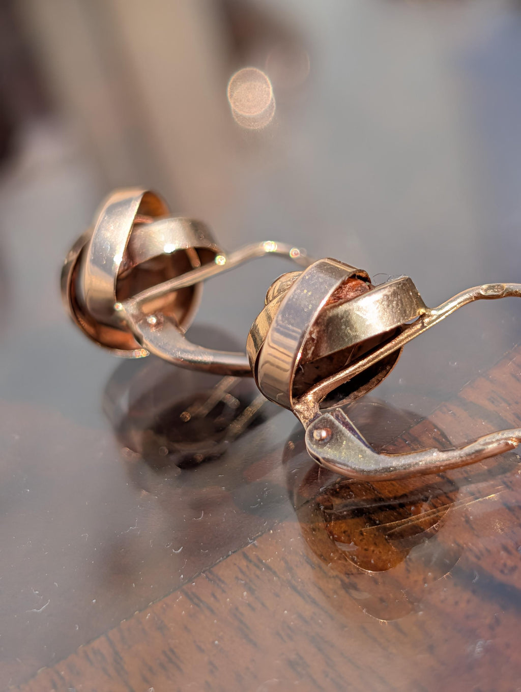 Vintage 14K Solid Yellow Rose Gold Love Knot Sleepers Dormouse Lever Back Closure Earrings Gift for Her Present