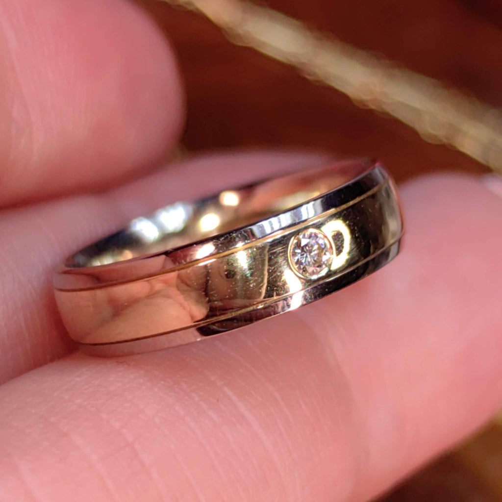 Two Tone White and Yellow Solid 585 14k Hallmarked Gold Diamond Engagement Ring Unisex 14k Wedding Band Gift for Her