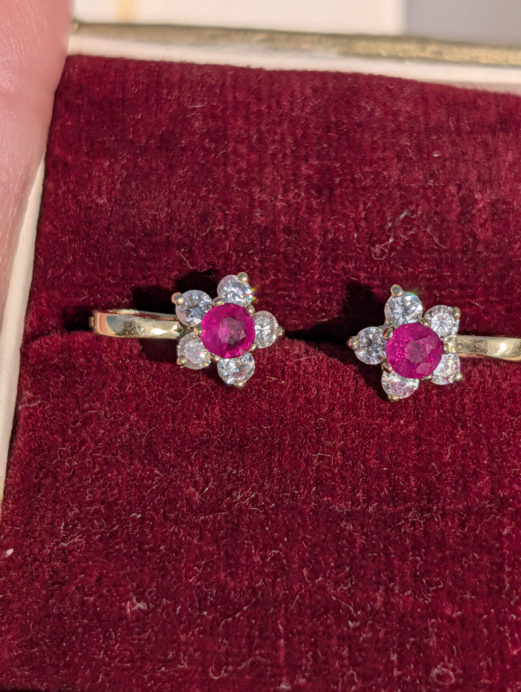 Vintage Ruby Diamond Stud Earrings 14K Gold Floral Earrings Natural Ruby Diamond Antique Latch Back Earrings Gift for Her
