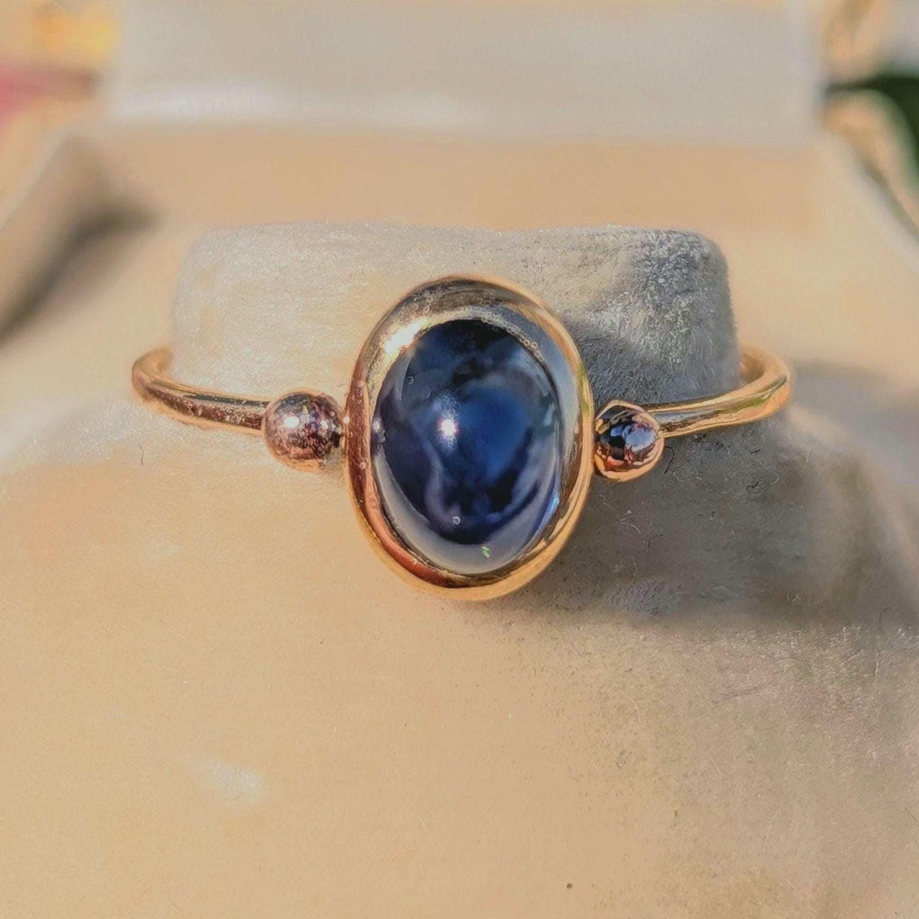 1920s Art Deco Antique Vintage Blue Natural Cabochon Sapphire Solid Yellow Gold Dainty Ring Sapphire Engagement Ring Gift for Her Present