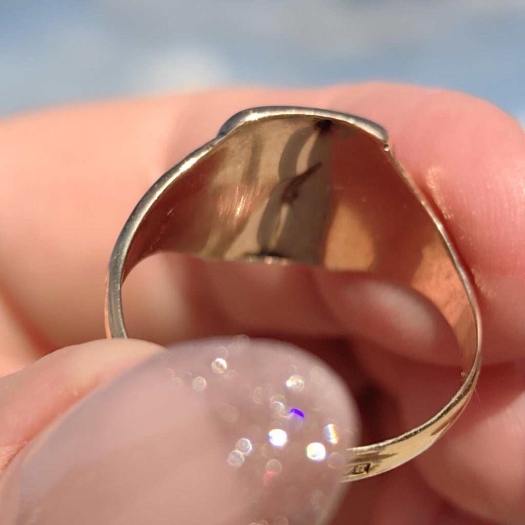 14k Yellow Gold Antique Signet Ring: Crown & KS Initials, Size 11