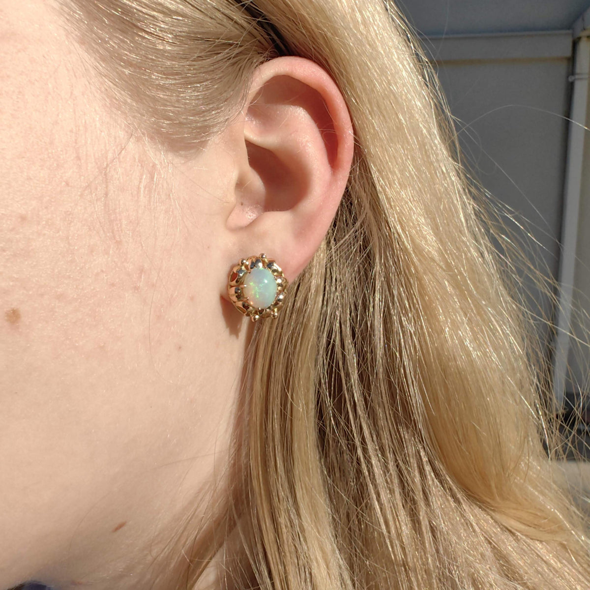 Antique Opal 18k Gold Earrings: Handmade Floral Art Nouveau Jewelry