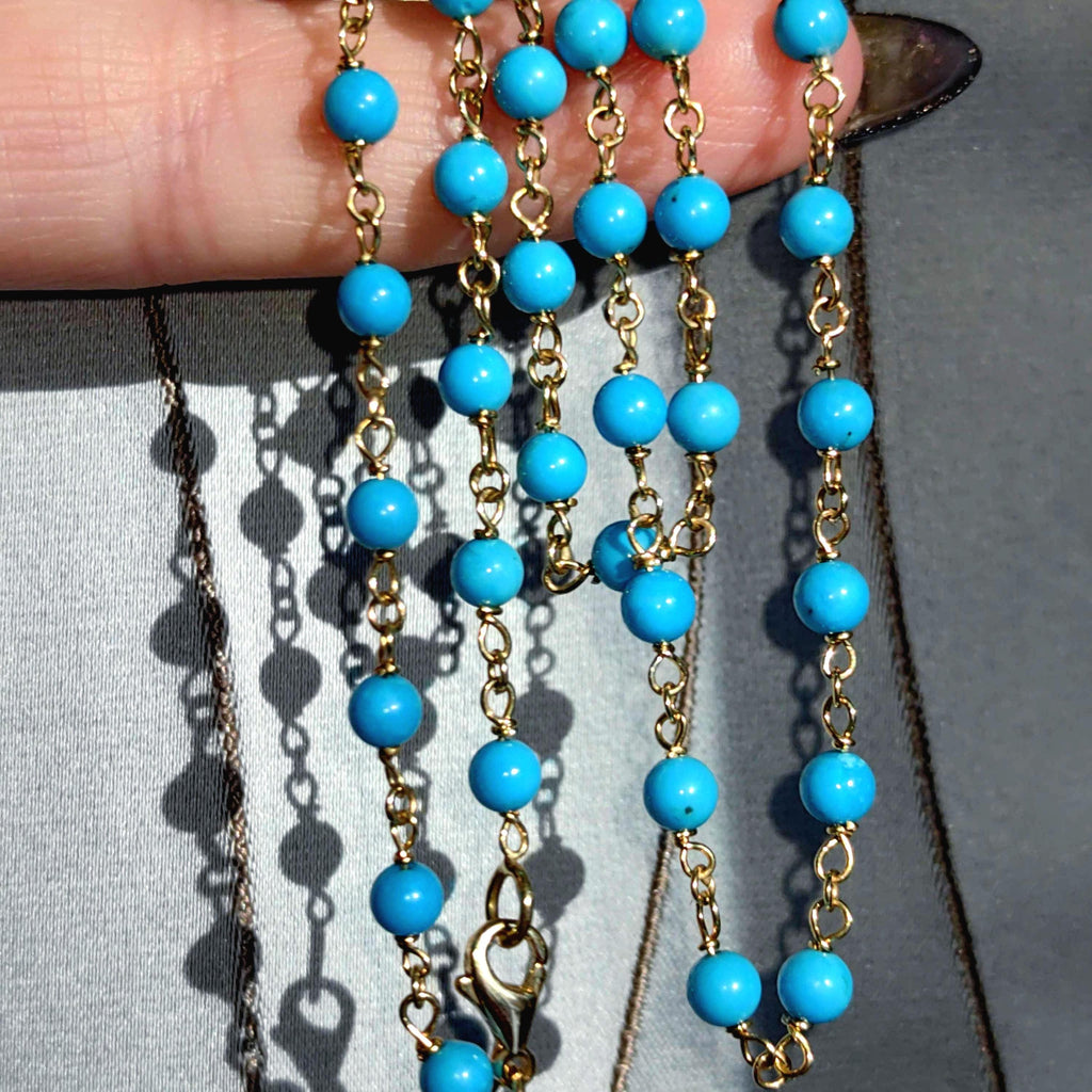 18k Yellow Gold Turquoise Statement Necklace – Mid Century Antique Filigree Collar