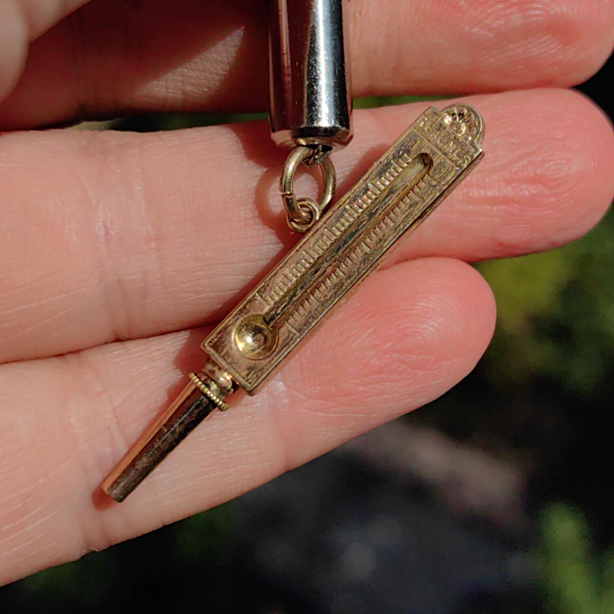 Antique 8k Gold Pocket Watch Key Pendant: 1860s Thermometer Charm