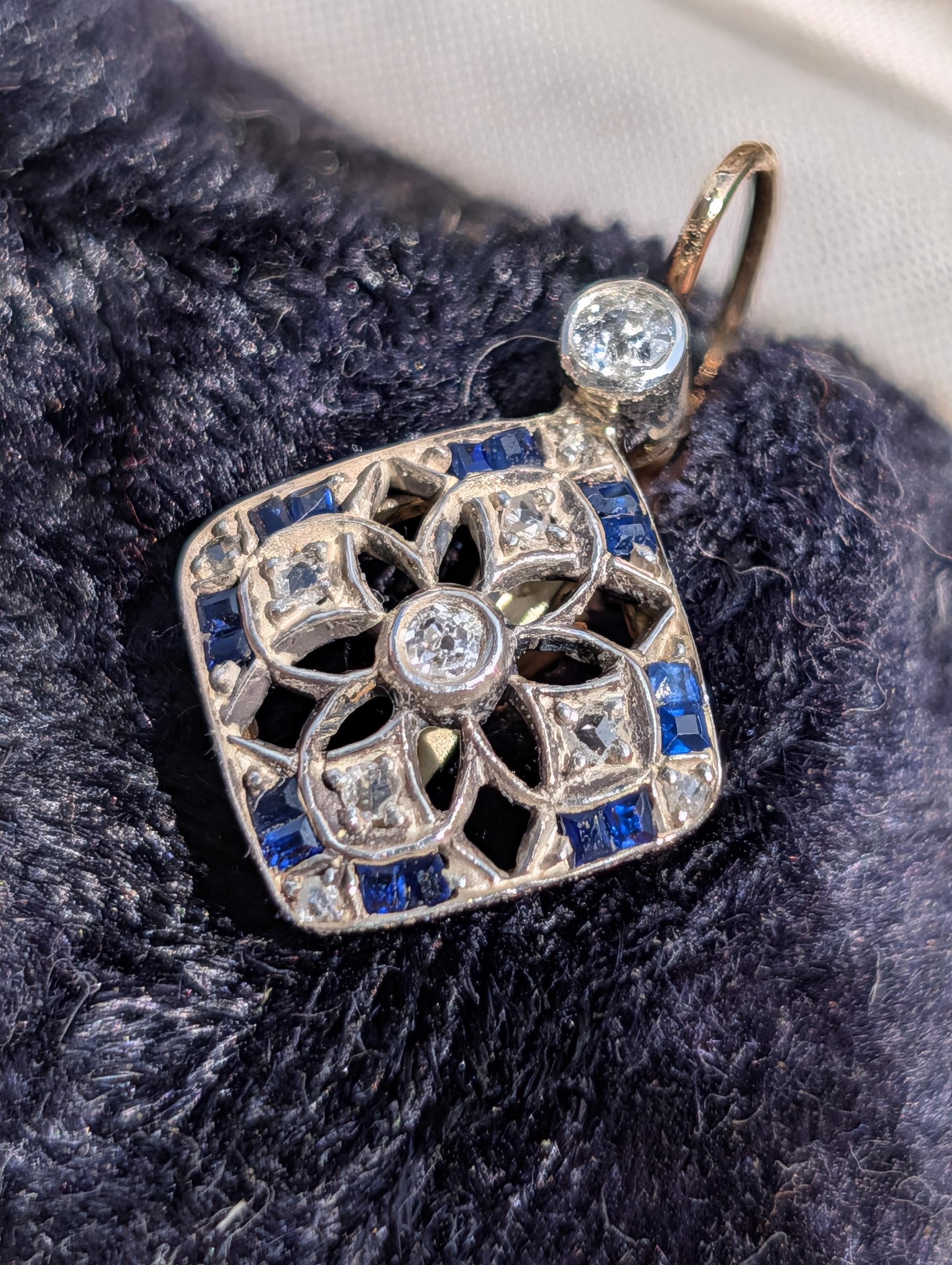 Art Deco Sapphire Diamond Earrings 1920s Antique Gold Leverback Earrings Old Cut Diamond Statement Earrings Gift for Her