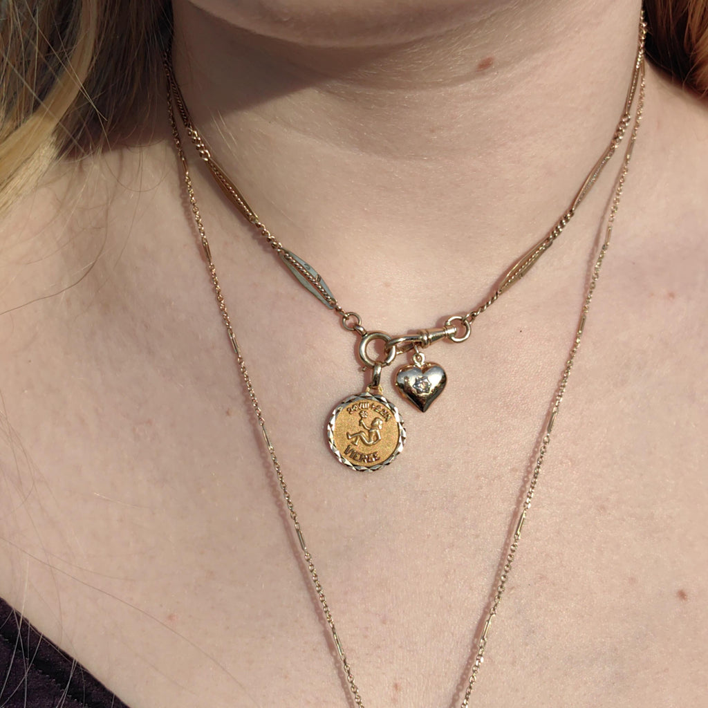 Vintage 18k Gold Virgo Zodiac Charm: French Astrology Pendant