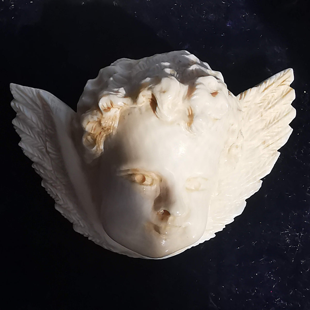 Victorian Bone Cherub Brooch: Hand Carved Angel Pin, 19th Century