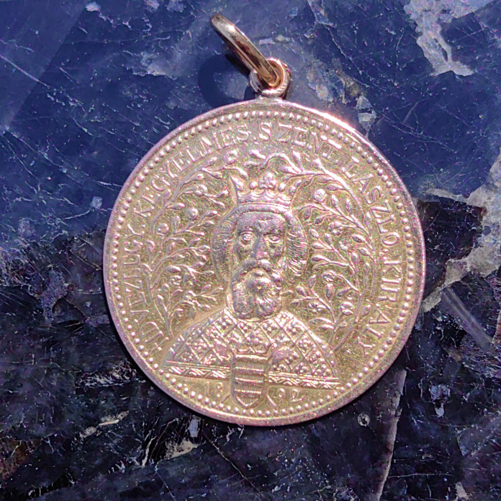 Saint George & Ladislaus 14K Gold Medal Pendant - Vintage Hungarian Coin