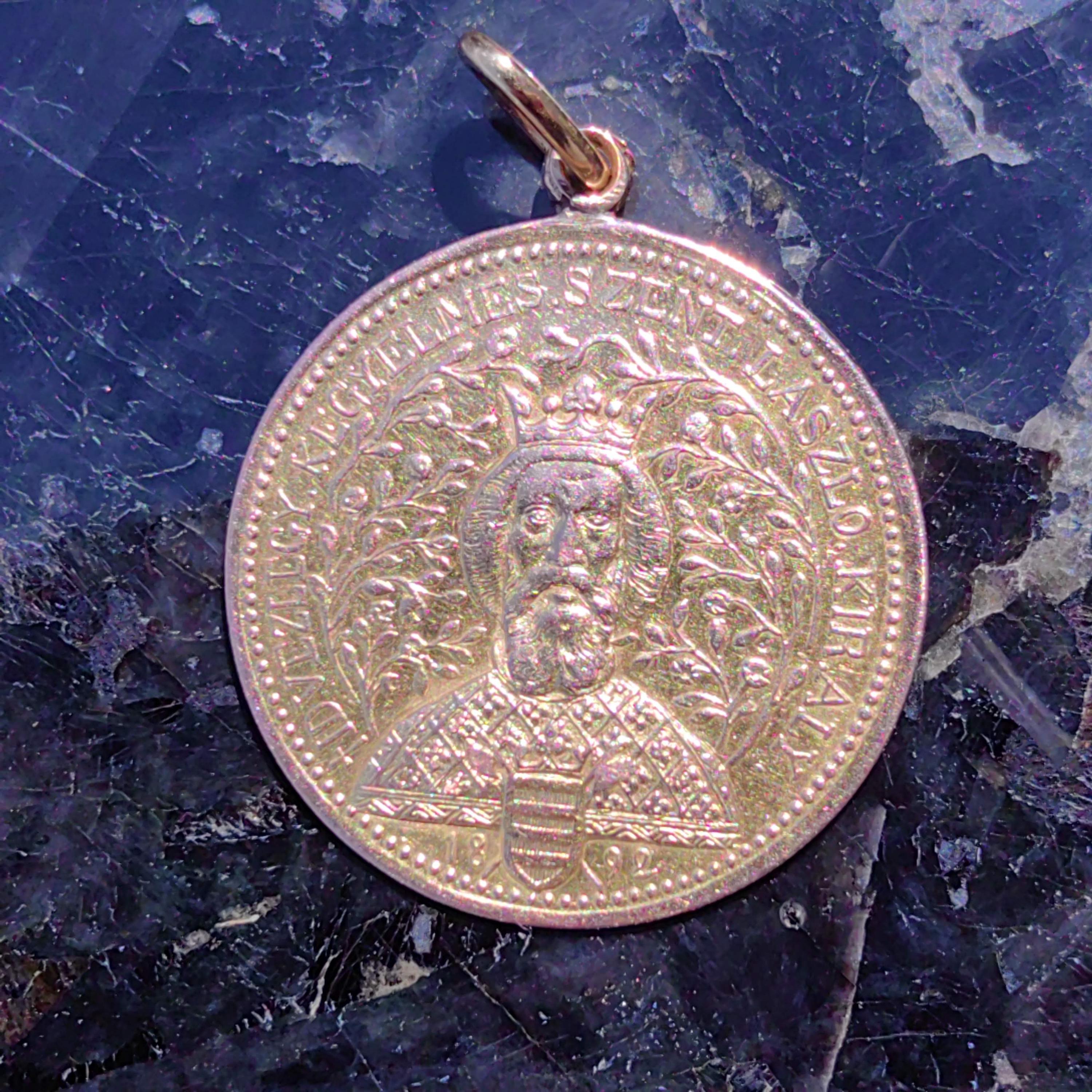 Saint George & Ladislaus 14K Gold Medal Pendant - Vintage Hungarian Coin