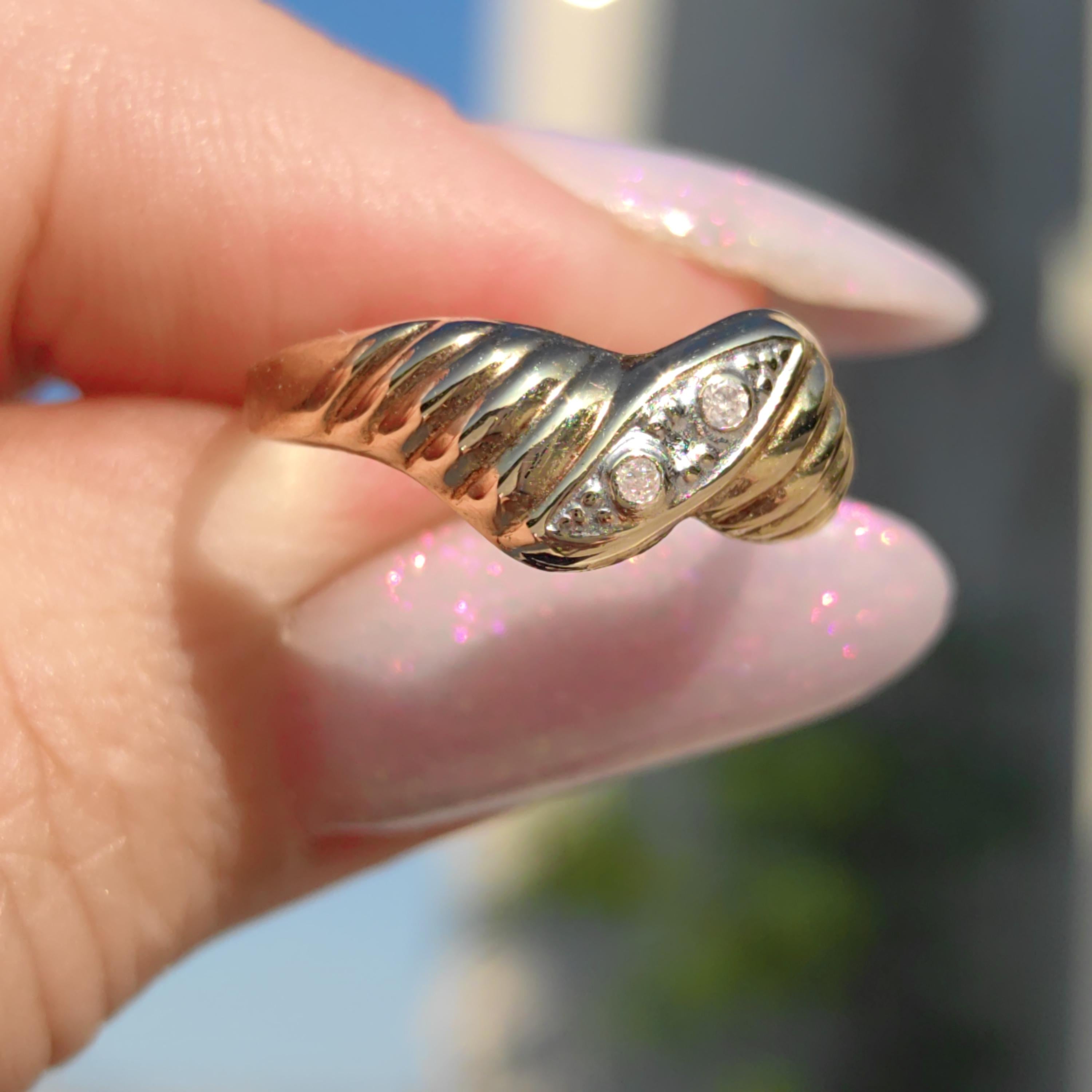 Vintage Diamond Two-Tone Gold Engagement Ring: 14k Hallmarked Band, 1980s Elegant Style