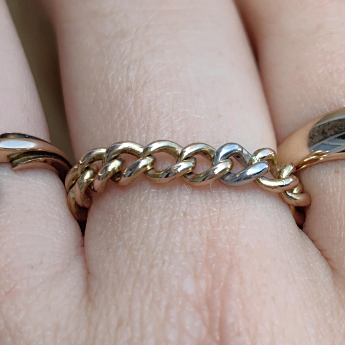 Two Tone 18k Solid Yellow and White Gold Chain Dainty Stackable Elegant Wedding Band Gift for Her Minimalist