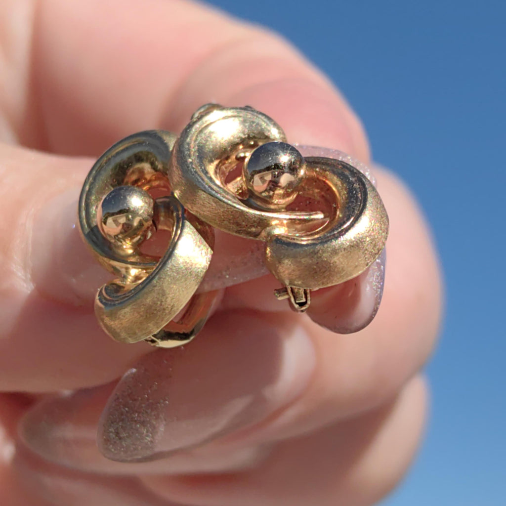 14K Solid Yellow Gold 1920s  Geometric Knot Infinity Lever Back Elegant Vintage Antique Retro Earrings Gift for Her Present