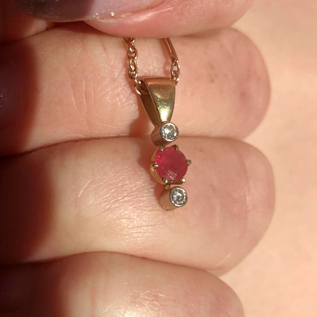 Ruby and Diamond Solid 14k Yellow Gold  Handmade Antique Vintage Pendant Charm