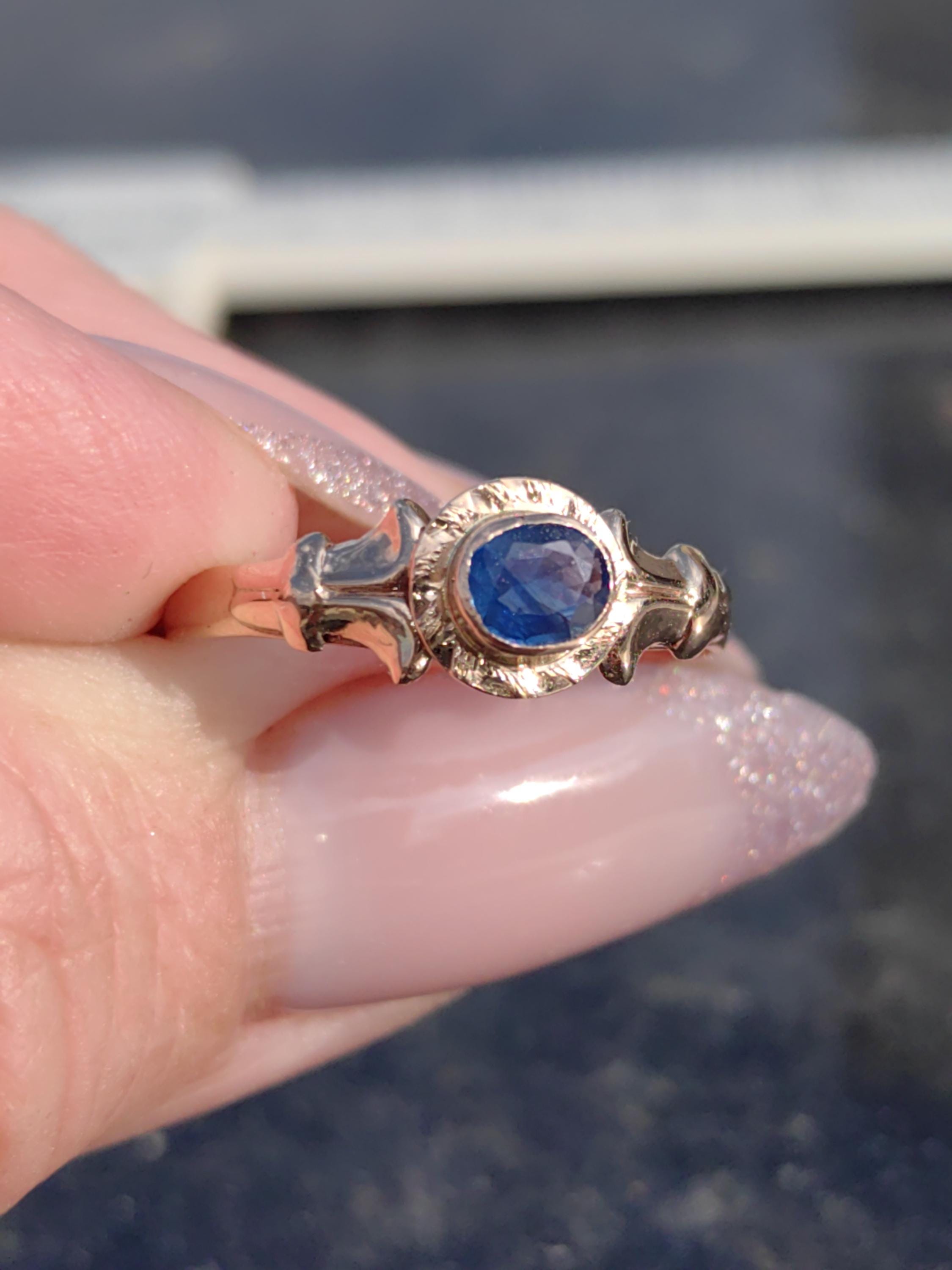 Art Nouveau Sapphire Ring Solid Yellow Rose Gold Antique 1900s