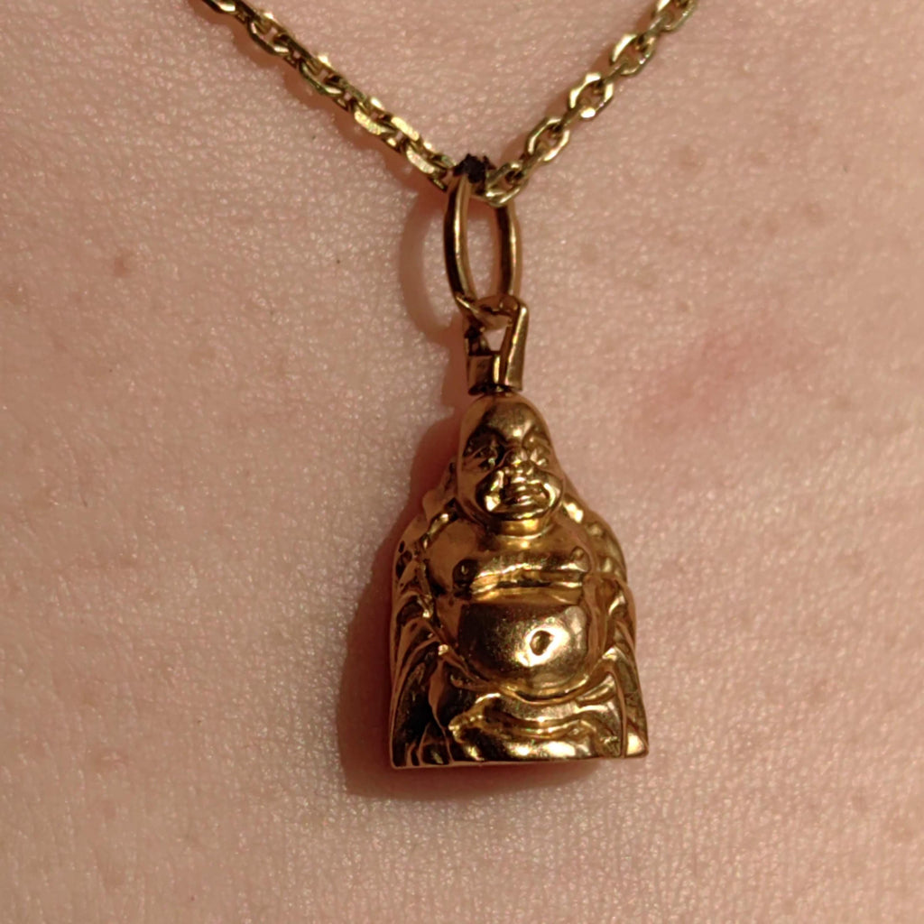Antique 1920s Chinese Buddha 18k Solid Yellow Hallmarked Gold Hand Carved Buddhist Oriental Pendant Asia Gift Present