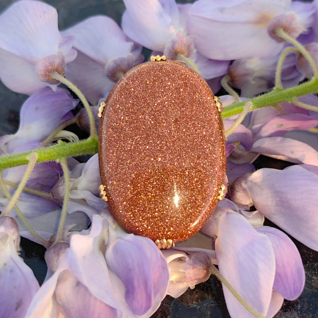 Victorian Goldstone Brooch Pendant: Antique 19K Yellow Gold Statement Jewelry
